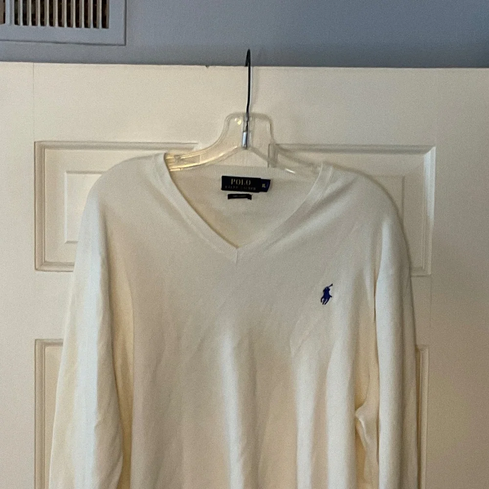 Polo Ralph Lauren Mens XL White Pima Cotton V-Neck Sweater Pony Logo heritage